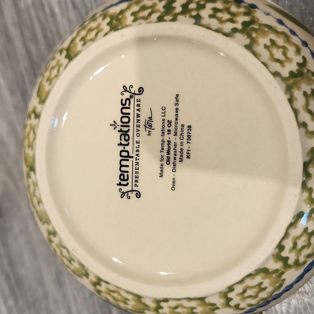 EUC Temptations Old World Set Of 2 Floral Ceramic Soup Bowls 18 Oz with Handles - Picture 7 of 8